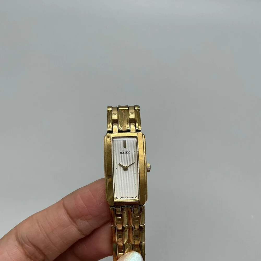 Seiko Womens Watch 15mm White Dial Gold Tone Bracelet 4N00-7089 New Battery 7.5